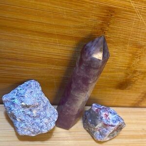 Set of 3 Unicorn Stone Tower & 2 Purple Mica Clusters w/Pink Tourmaline